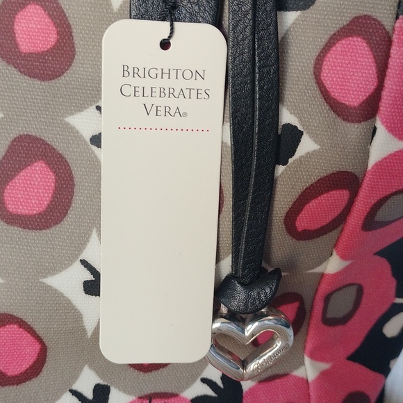 🎁💝NWT Brighton ❤️s Vera pink, black and grey canvas and leather tote bag. - Picture 3 of 16